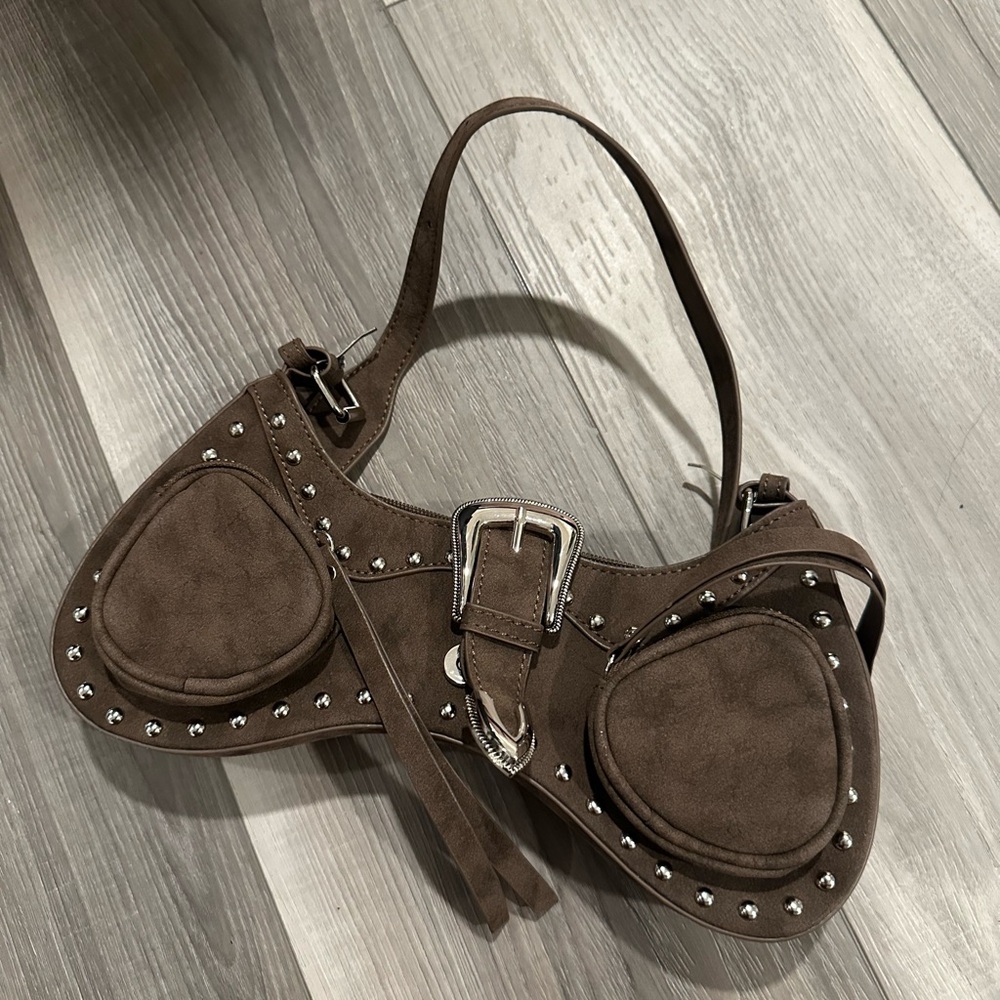 PrettyLittleThing Brown Studded Shoulder Bag